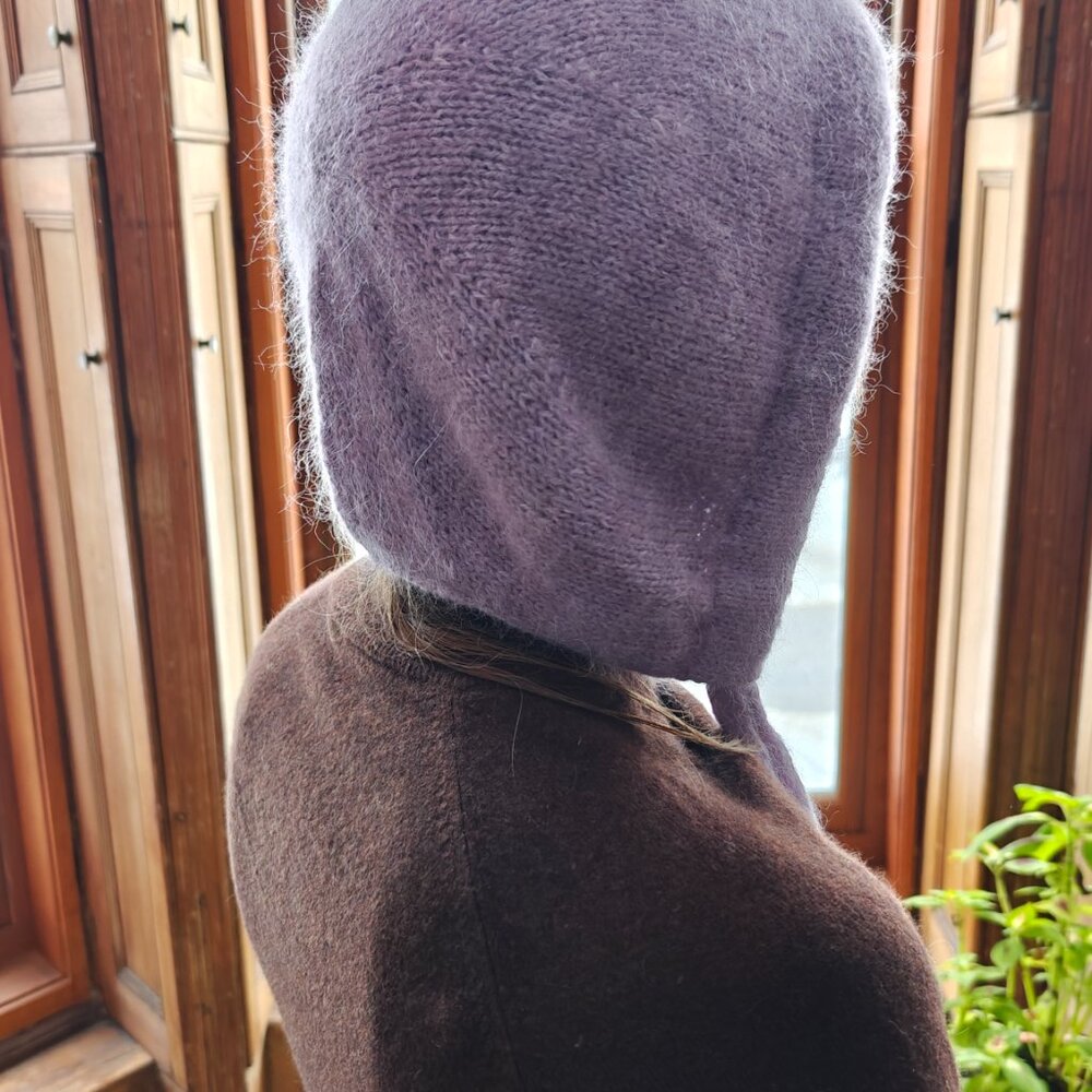 Handmade Big Bow Bonnet - Hand Knit - Lavender - Picture 7 of 8